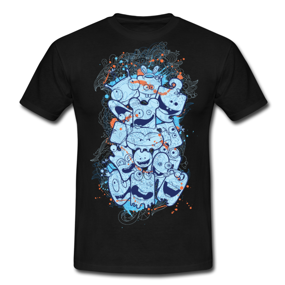 Cooles Herren T-Shirt mit verrückten Köpfen - Schwarz