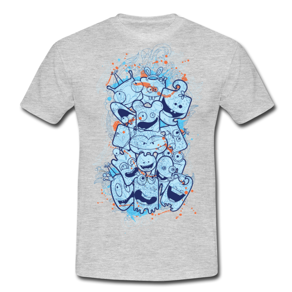 Cooles Herren T-Shirt mit verrückten Köpfen - Grau meliert