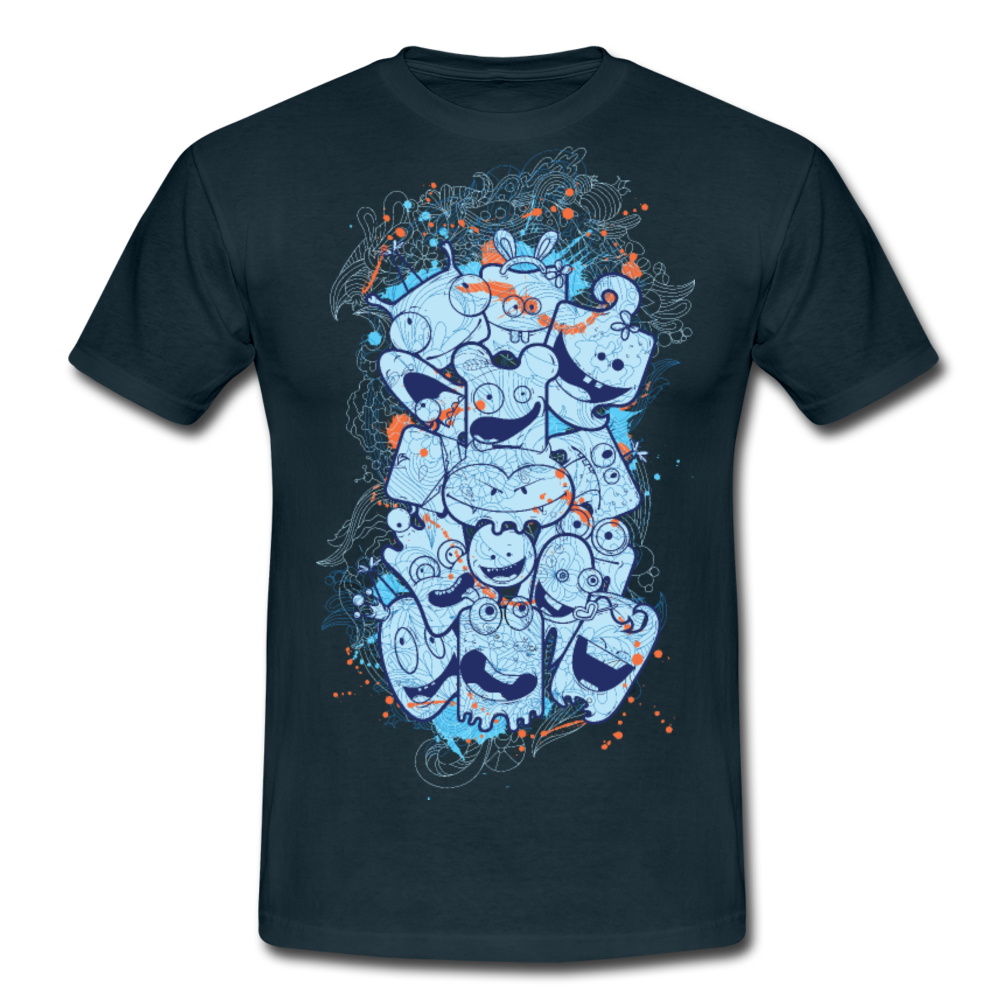 Cooles Herren T-Shirt mit verrückten Köpfen - Navy