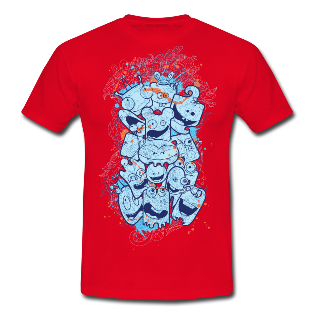 Cooles Herren T-Shirt mit verrückten Köpfen - Rot