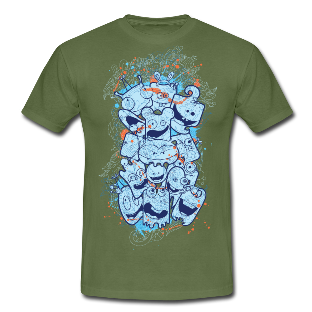 Cooles Herren T-Shirt mit verrückten Köpfen - Militärgrün