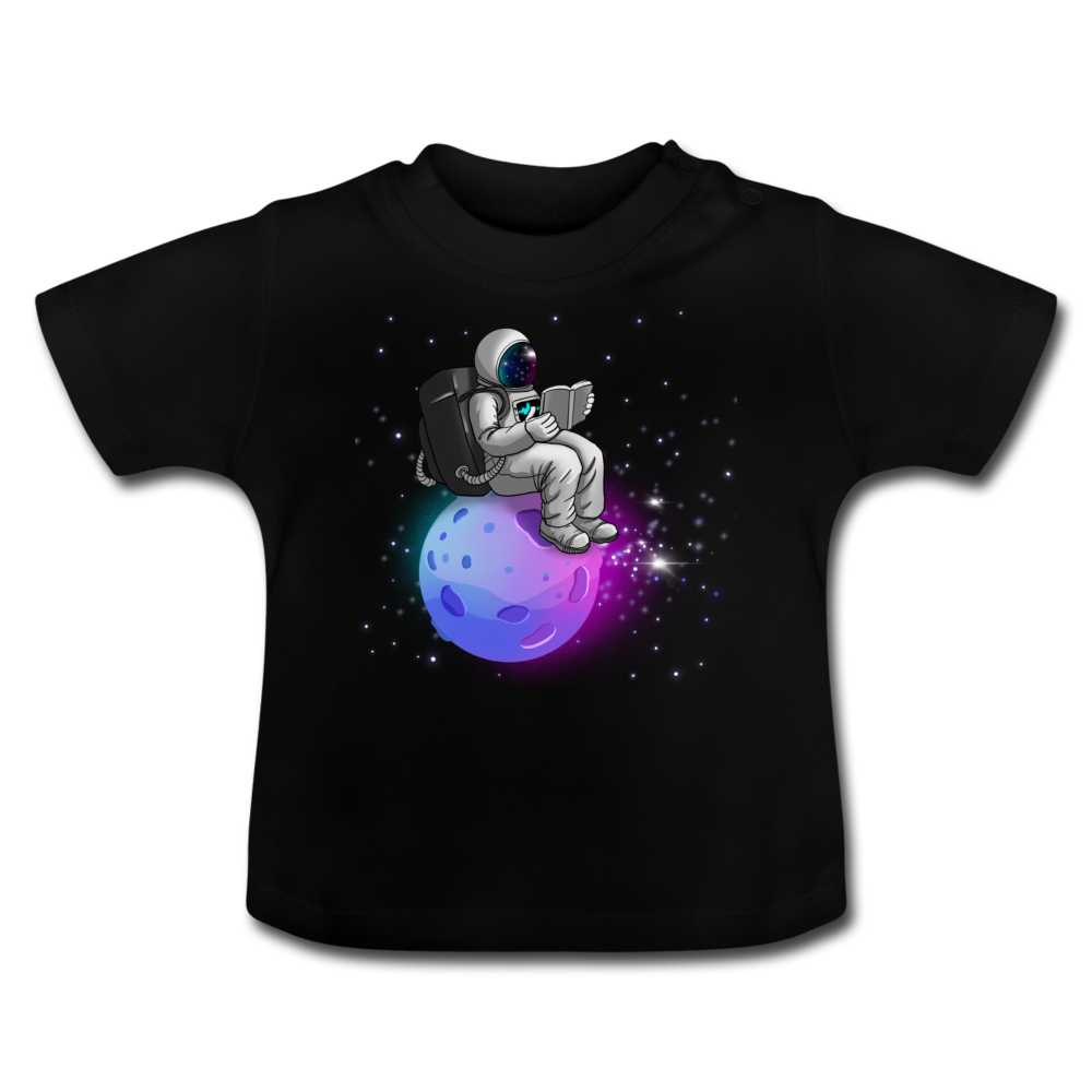 Planet reading Astronaut Baby T-Shirt - Schwarz