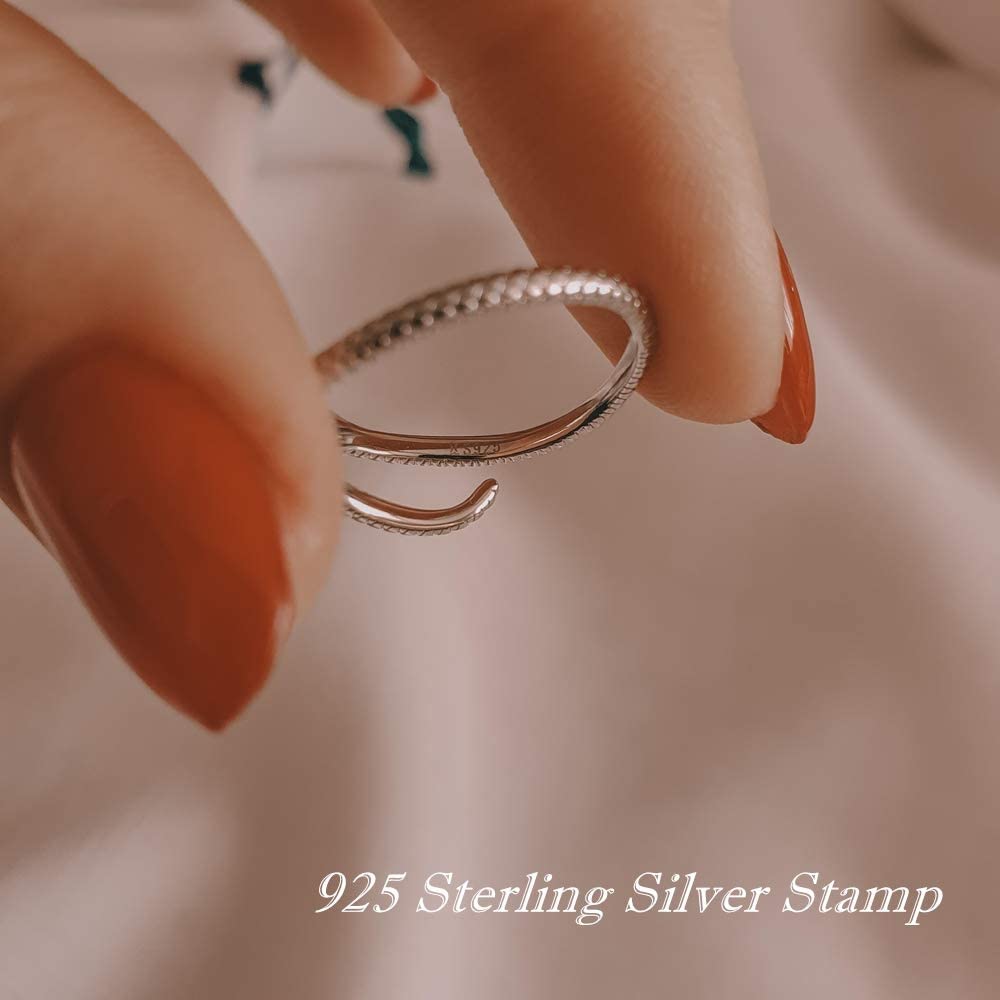 bamoer 925 Sterling Silver Platinum Plated Adjustable Ring, Green Zircon Retro Textures Snake Ring Fashion Jewelry 4 Colors