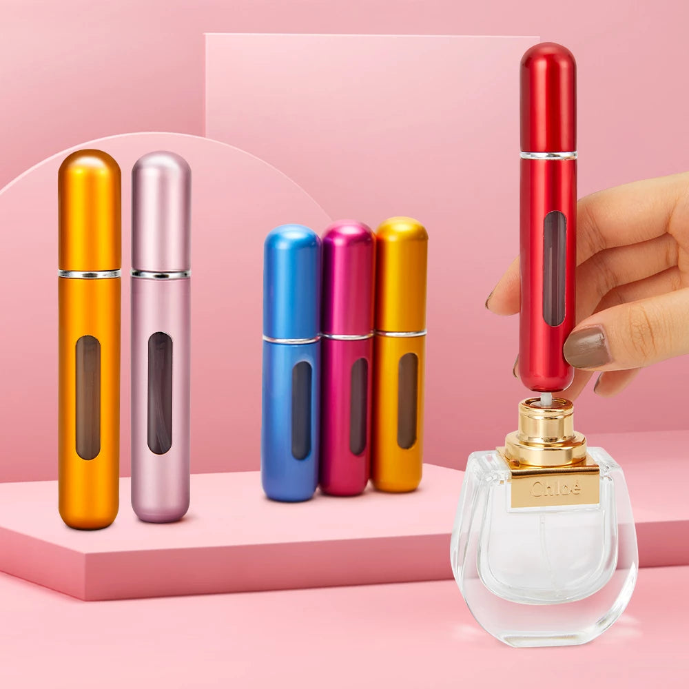 5pcs Mini Portable Bottom-Filling Pump Perfume Refillable Spray Bottle Empty Cosmetic Containers Atomizer Bottle Travel Refill