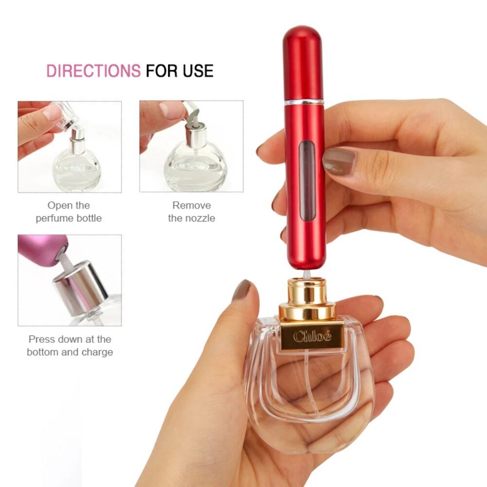 5pcs Mini Portable Bottom-Filling Pump Perfume Refillable Spray Bottle Empty Cosmetic Containers Atomizer Bottle Travel Refill