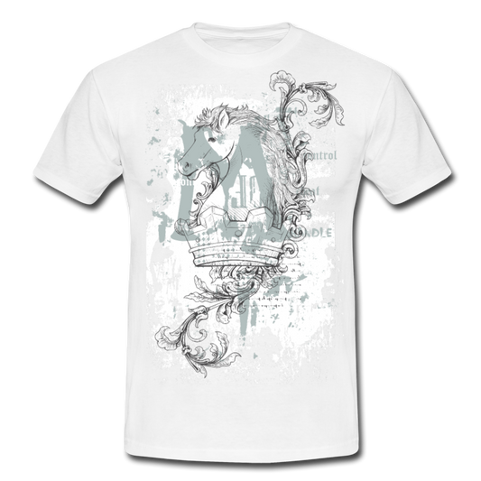 Cooles Heeren T-Shirt mit Pferdekopf und Krone - Weiß