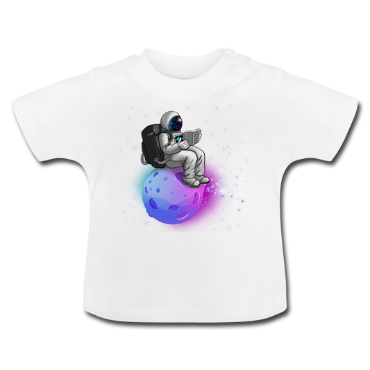 Planet reading Astronaut Baby T-Shirt - Weiß