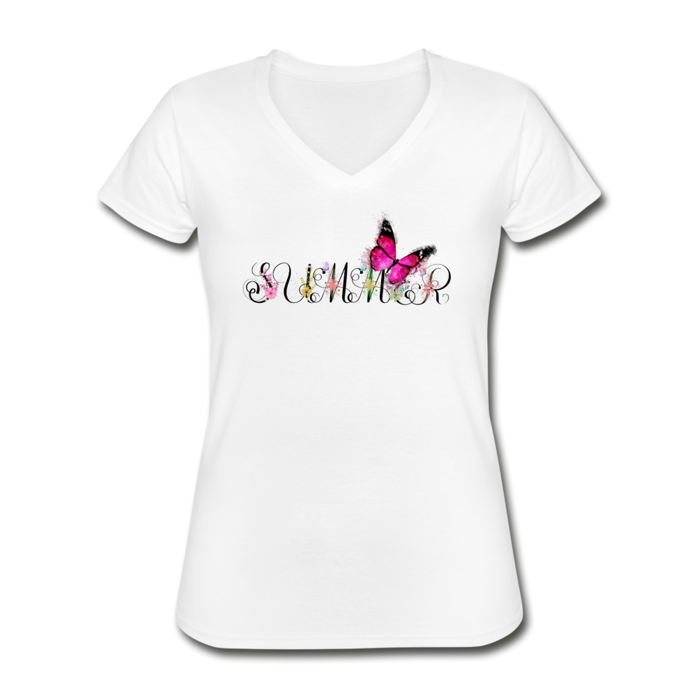 Damen Summer Classic V-Neck T-Shirt - Weiß