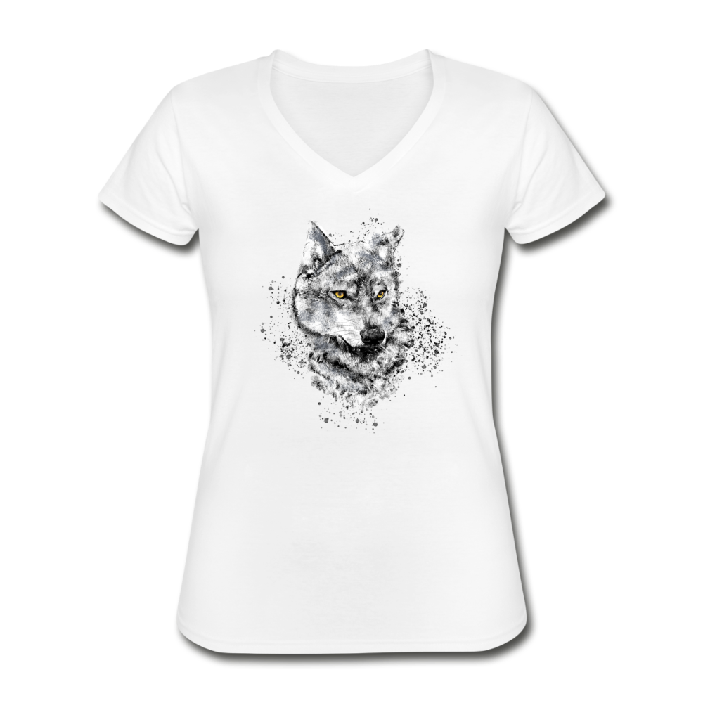 Damen V-Neck T-Shirt der Wolf - Weiß