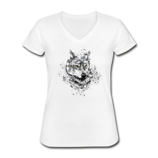Damen V-Neck T-Shirt der Wolf - Weiß